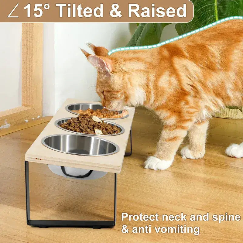 Multi-cat or multi-food setup using MeowShelf Kyoto elevated dining set.