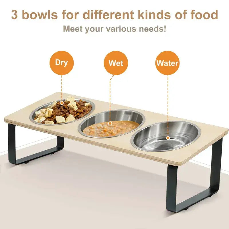 Close-up of durable stainless steel bowls on MeowShelf Kyoto feeding station.