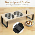 Load image into Gallery viewer, Dimensions of MeowShelf Kyoto 15 degree tilted triple elevated cat feeder.

