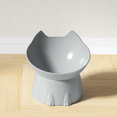 Lifestyle kitchen view featuring MeowShelf Neko modern elevated cat bowl.