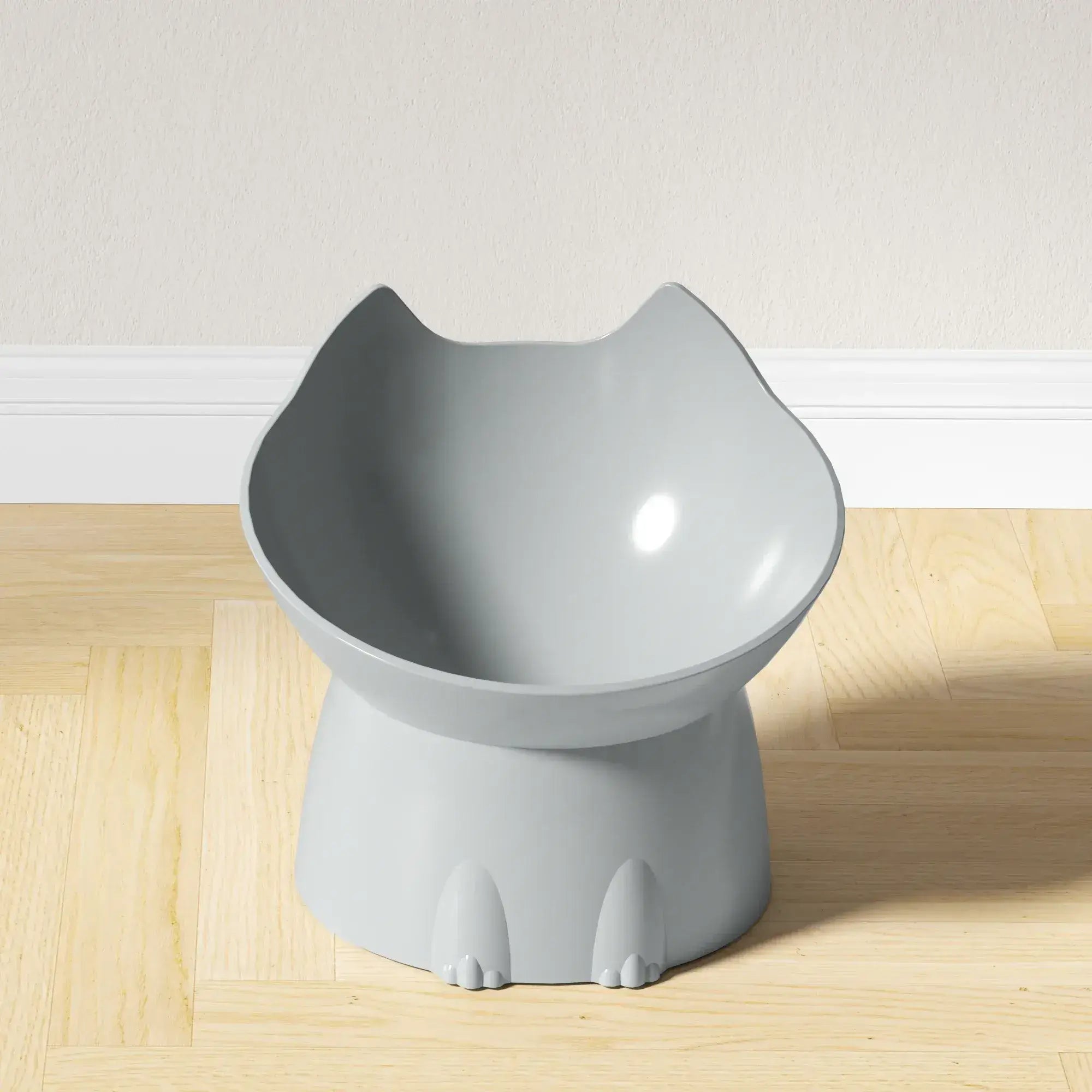 Lifestyle kitchen view featuring MeowShelf Neko modern elevated cat bowl.