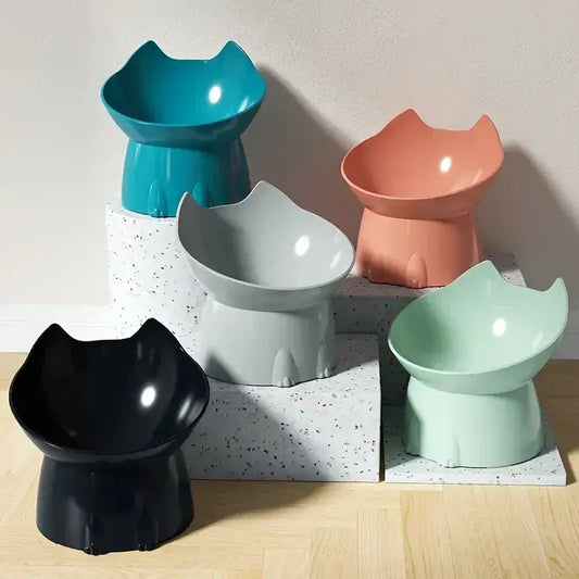 MeowShelf Neko ergonomic tilted cat bowl elevated feeder front view.