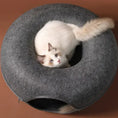 Load image into Gallery viewer, Cat hunting and playing inside MeowShelf Pebble interactive felt tunnel.

