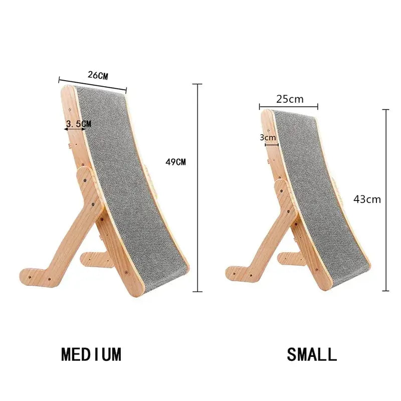 Lifestyle view of MeowShelf Trio wooden scratcher in modern home decor.