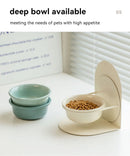 MeowShelf Aura elevated feeding station protecting cat's cervical spine.