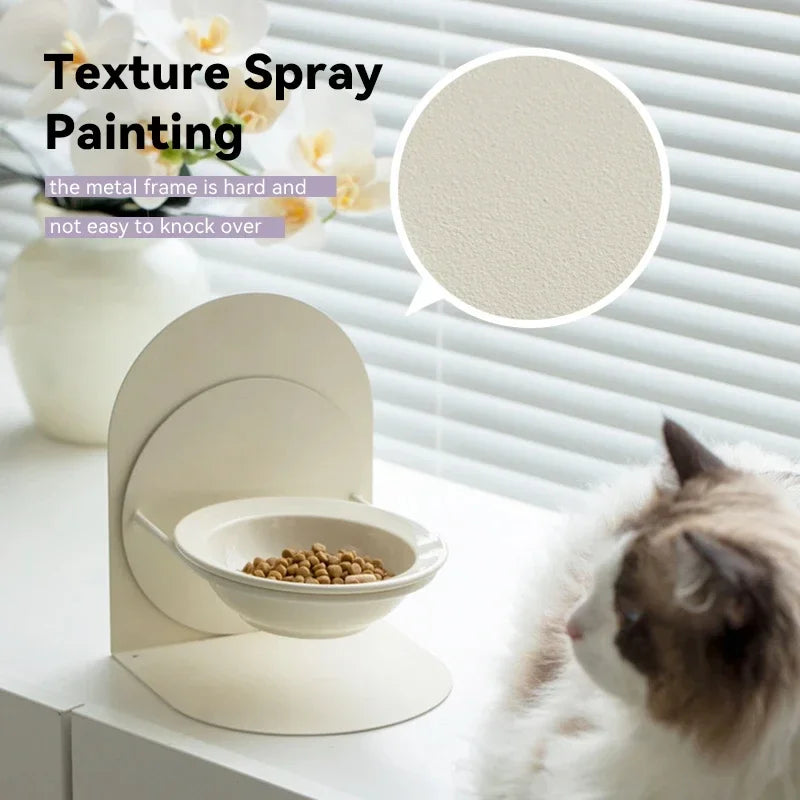 Freely adjustable magnetic stand of MeowShelf Aura ergonomic cat feeder.
