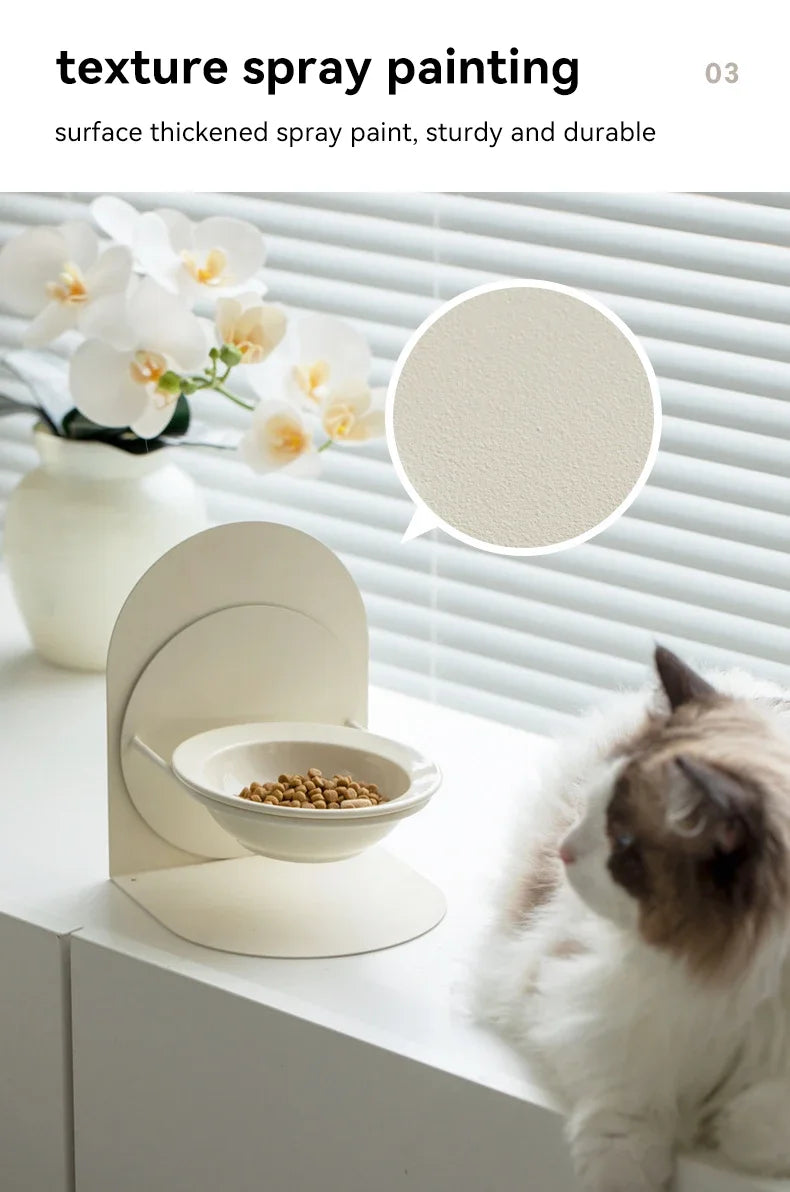 Adjustable height mechanism on MeowShelf Aura anti-vomit elevated cat bowl.