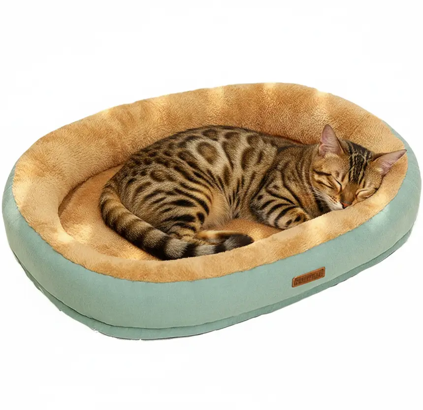 Top-down view of MeowShelf Cloud Oasis premium plush faux fur cat bed.