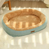 Thick supportive base of MeowShelf Cloud Oasis orthopedic calming cat bed.