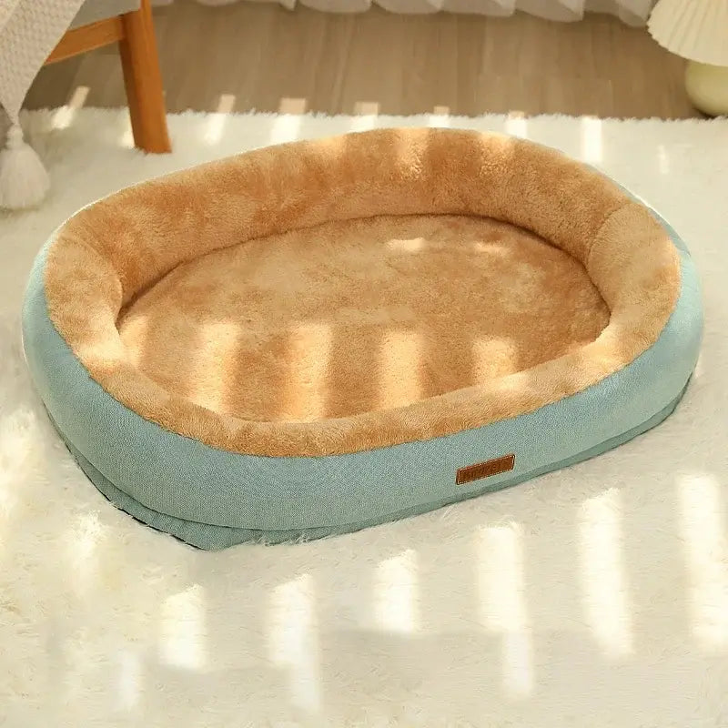Thick supportive base of MeowShelf Cloud Oasis orthopedic calming cat bed.