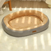 Lifestyle room view of aesthetic MeowShelf Cloud Oasis cat donut bed.