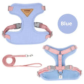 Cloud blue lightweight cat harness and leash flat lay, featuring secure buckles and breathable soft mesh.