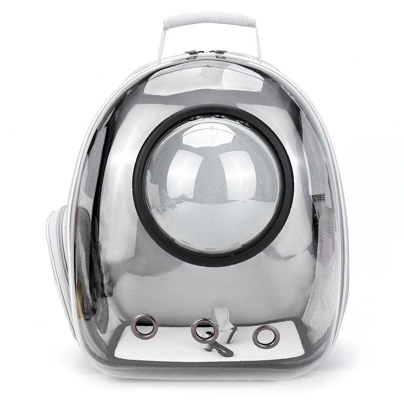 Front transparent shell view of MeowShelf Panorama premium cat carrier.
