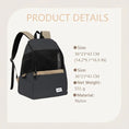 Load image into Gallery viewer, Dimensions and sizing chart for MeowShelf Roamer canvas cat travel backpack.
