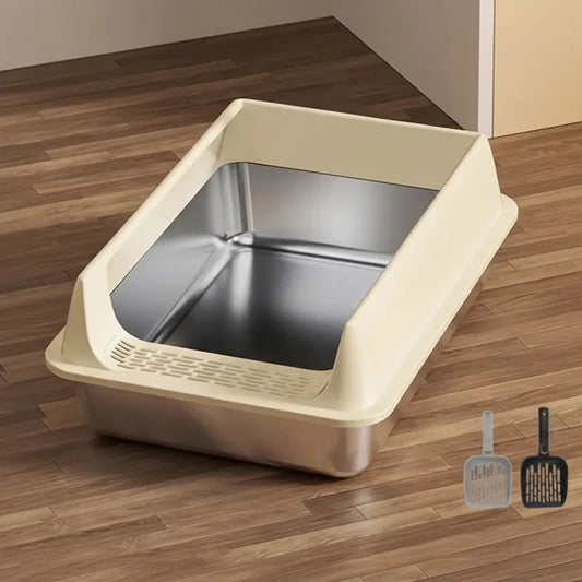 Easy to detach and clean splash guard on MeowShelf Sora steel litter box.