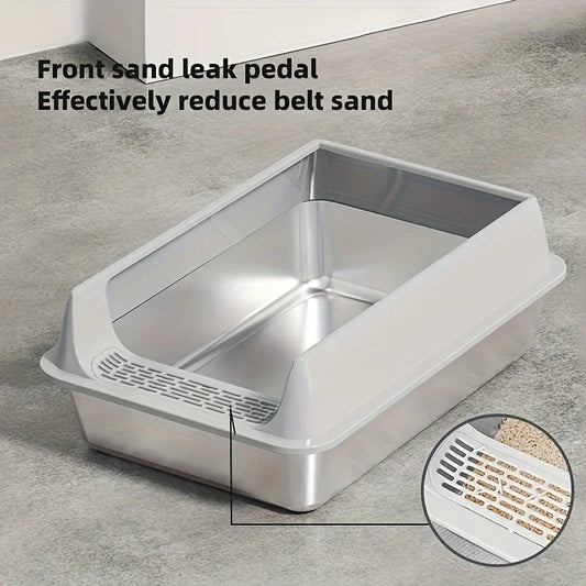 Medical-grade rust-proof steel base of MeowShelf Sora open-top litter box.