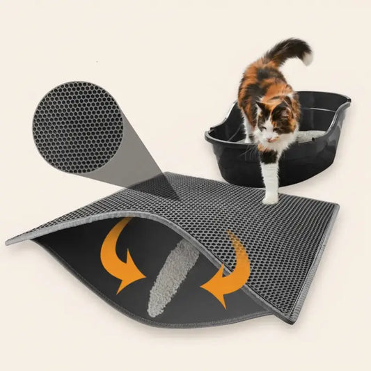 MeowShelf Tidy Step honeycomb double-layer litter trapping mat in grey.