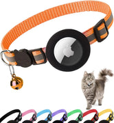 Dual reflective strips for night visibility on MeowShelf Vesper AirTag collar.