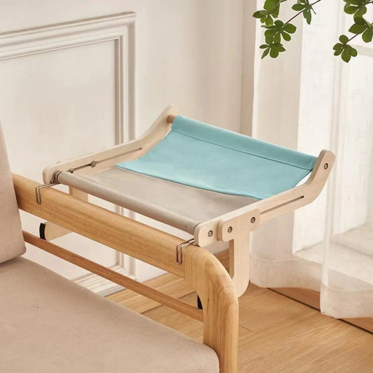 The Zenview Adjustable Wooden Cat Perch, interior front-oblique view of luxury modern cat perch with cat wall shelves aesthetic.