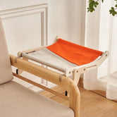 ZenView wooden cat window perch over chair — elevated no-drill clamp-on cat seat for lounging