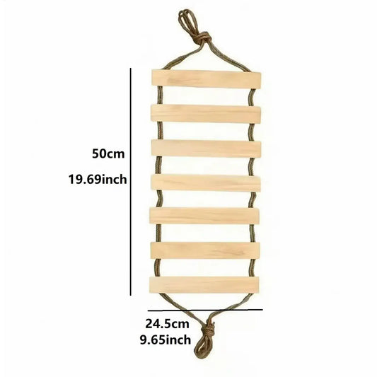 Wooden wall-mounted cat climbing ladder with rope suspension, 50cm length, premium modular cat furniture.
