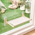 Load image into Gallery viewer, Floating cat window seat with natural wood finish — apartment-friendly no-drill design
