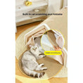Load image into Gallery viewer, Wooden Cat Villa Tent in solid wood and hemp, side angle with cat and foldable scratcher in action, durable cat furniture.
