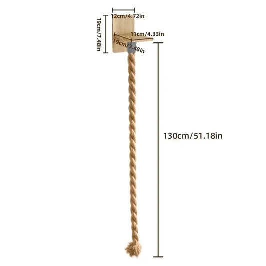 JUTE Climbing Rope in natural jute, measurement display with vertical alignment, a space-saving cat tree for apartments.