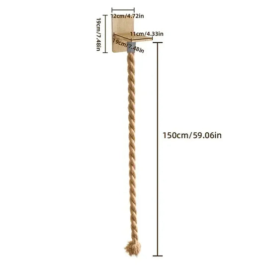 JUTE Climbing Rope in natural jute, measurement focus on vertical dimensions creating a vertical territory for indoor cats.