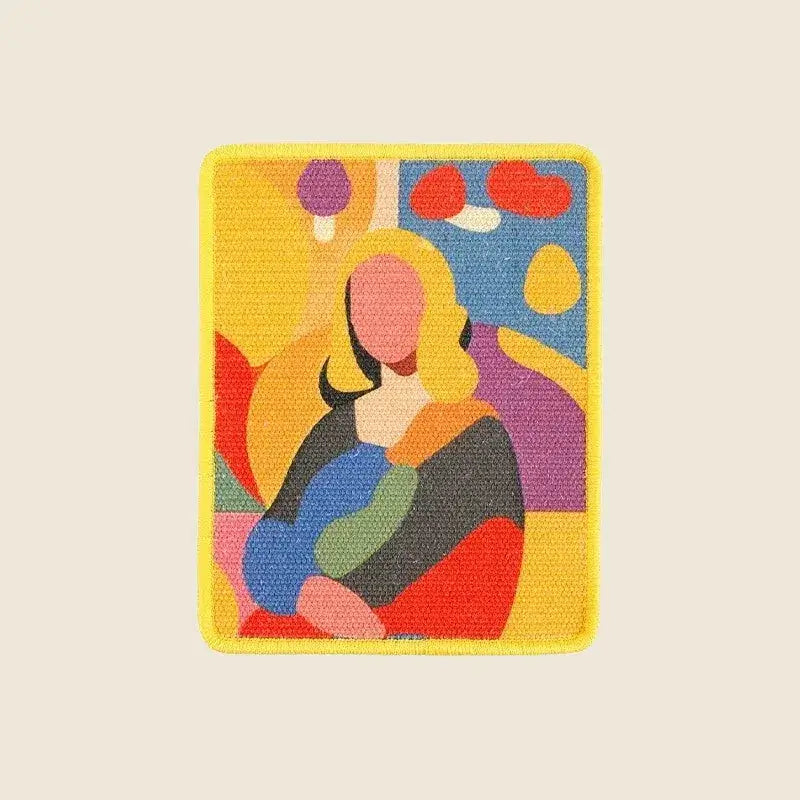 The Gallery cat wall scratcher in Mona Mosaic, abstract portrait sisal scratching board with yellow frame