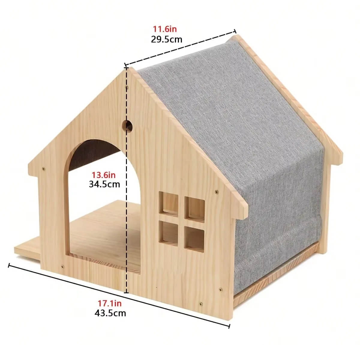 Skywalk Alpine Condo, house-shaped wall-mounted cat condo with arched door and window cut-outs