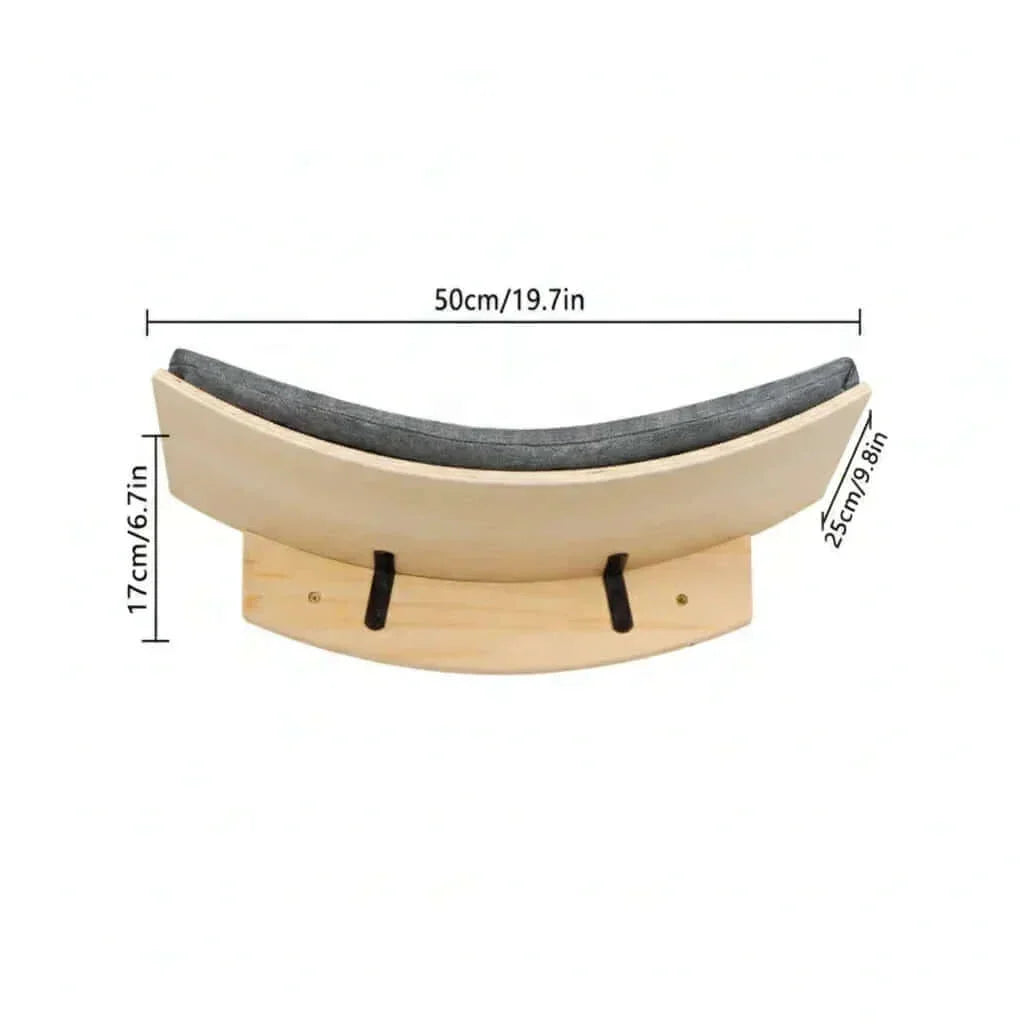 Skywalk Curved Cradle Shelf, curved wall-mounted cat shelf with a grey cushion, 50 cm / 19.7 in wide