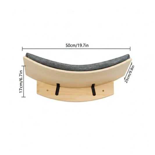 Skywalk Curved Cradle Shelf, curved wall-mounted cat shelf with a grey cushion, 50 cm / 19.7 in wide