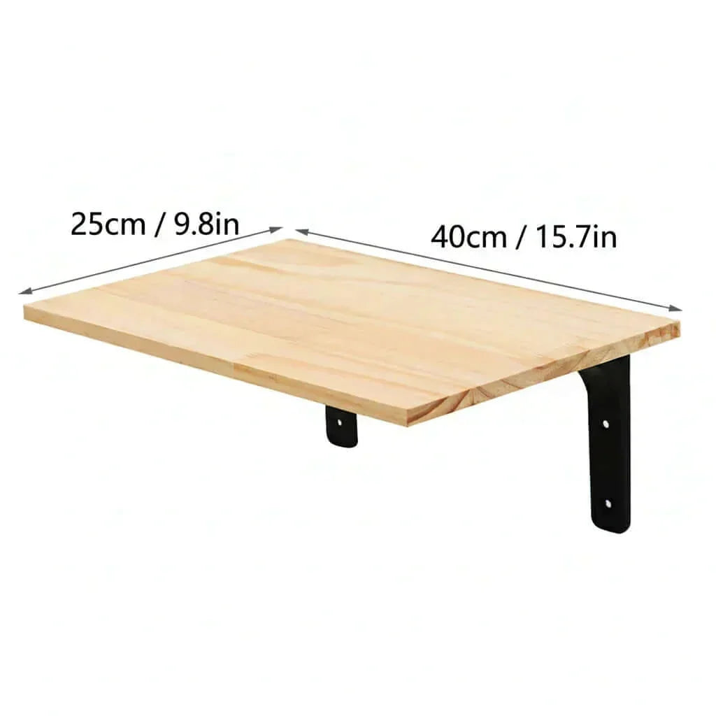 Skywalk Essential Bracket Shelf, minimalist wooden cat wall shelf with black metal brackets, 40 x 25 cm