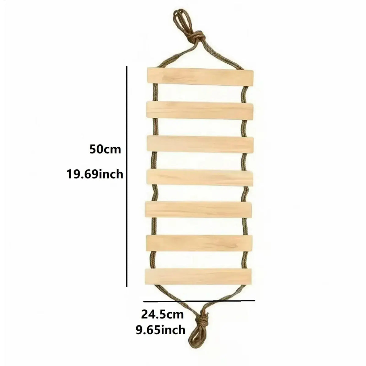 Skywalk Slatted Climbing Ladder, wooden wall-mounted cat ladder with jute rope suspension, 50 cm / 19.69 in long