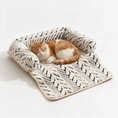 Load image into Gallery viewer, Orange and white cat sleeping in The Sumi Lounger plush cat bed with bolsters on a white background
