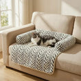 Load image into Gallery viewer, Cat napping on The Sumi Lounger washable cat bed placed on a light sofa near a window
