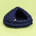 Load image into Gallery viewer, Chunky Knit Cocoon Cat Cave in ultra-thick hand-woven yarn, upper front view showing bold nested folds for a stylish boho look.
