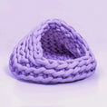 Load image into Gallery viewer, Chunky Knit Cocoon Cat Cave in ultra-thick hand-woven yarn, lower angled view of the plush layered opening, a soft cat bed.
