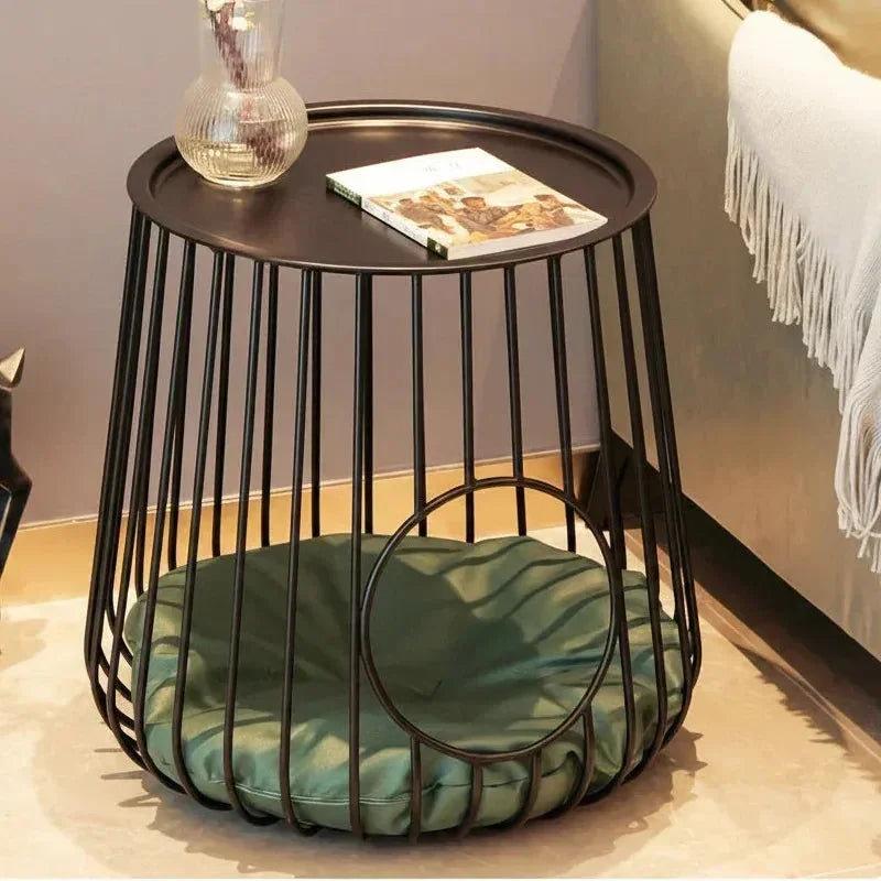Gilded Lounge gold wireframe cat bed with cushion — living room cat furniture with soft bed insert