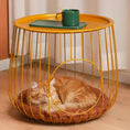 Load image into Gallery viewer, Gilded Lounge cat bed side table in home — gold wireframe, clever cat furniture for small apartments
