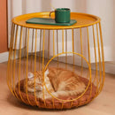 Gilded Lounge cat bed side table in home — gold wireframe, clever cat furniture for small apartments