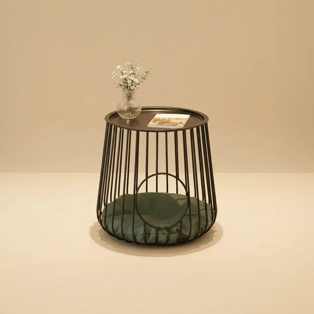 Gilded Lounge gold wireframe cat side table with vase — luxury cat furniture that blends with decor
