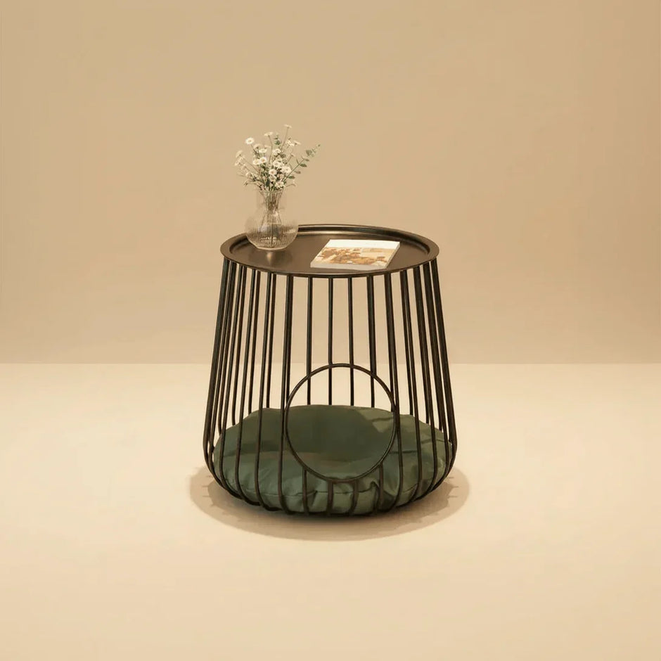 Gilded Lounge gold wireframe cat side table with vase — luxury cat furniture that blends with decor