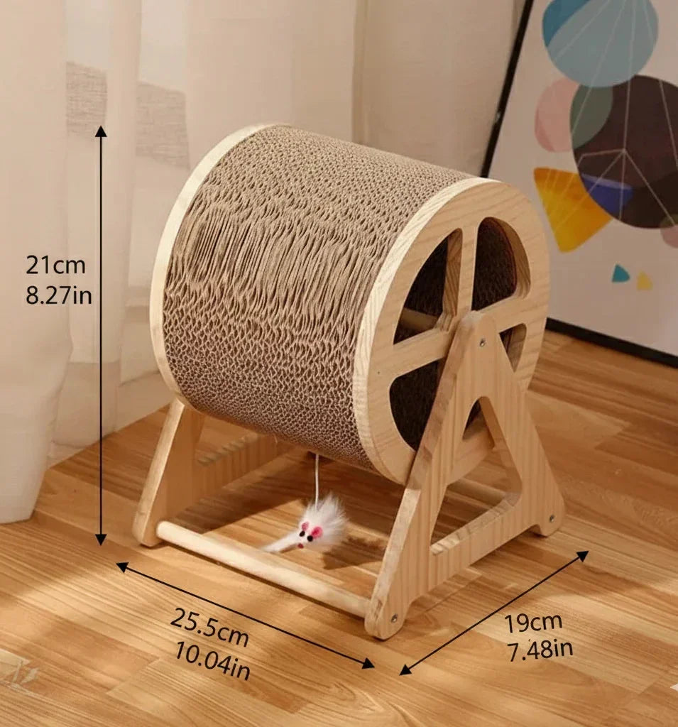Infinity Spin Interactive Rotating in honeycomb cardboard and wood, detail shot of interactive luxury cat furniture, premium luxury pet accessories.