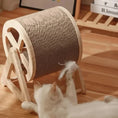 Load image into Gallery viewer, Infinity Spin Interactive Rotating in honeycomb cardboard and wood, top-angle view of interactive modern luxury, not cheap cat trees.
