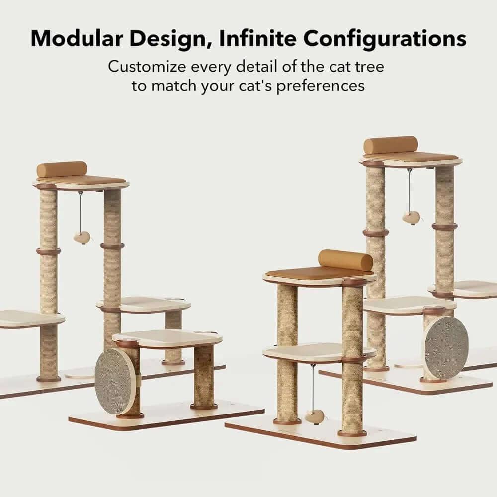 Ivory Steps Modular Cream Cat Tree product shot, multi-piece top view of interchangeable layout, a versatile luxury cat tree.