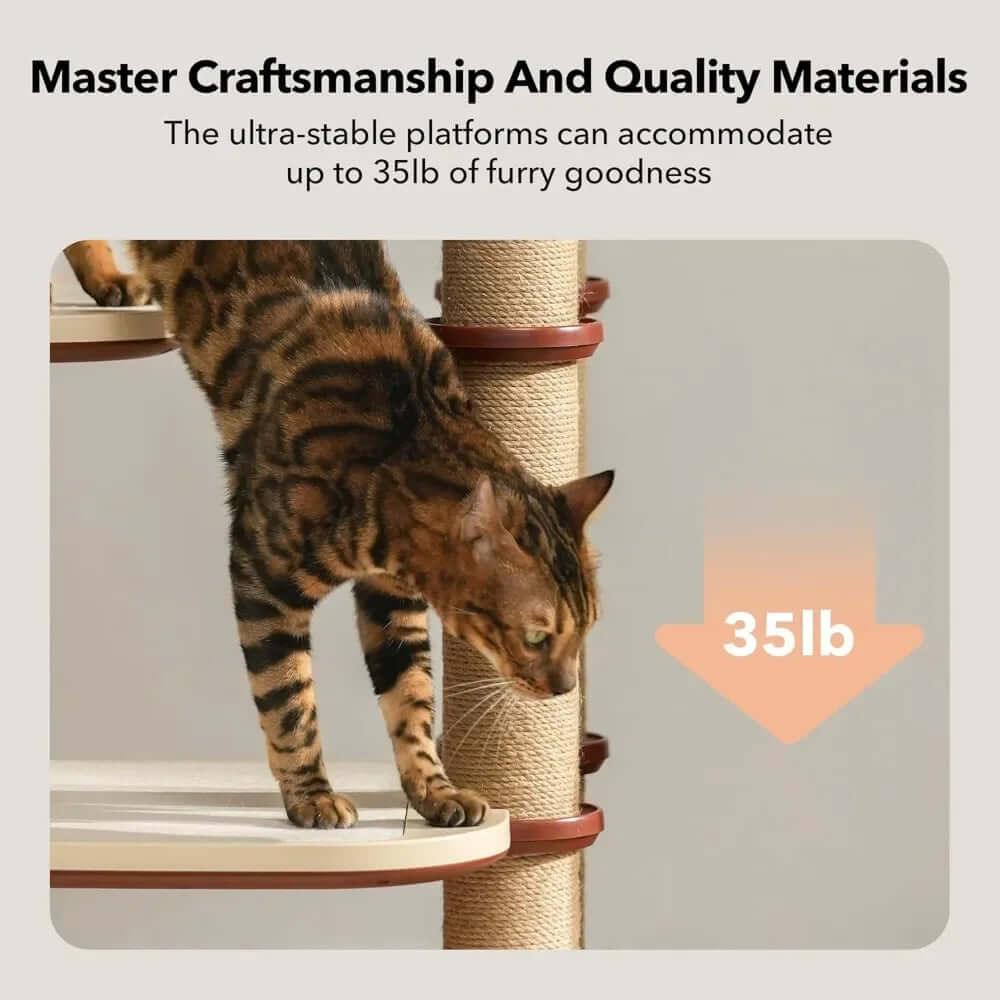 Ivory Steps Modular Cream Cat Tree, close-up detail shot of ultra-stable platforms, a safe cat tree for kittens.