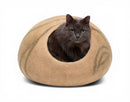 Merino Cocoon beige wool cat cave entrance — snug interior fit, felted cat hideaway for indoor cats