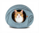Merino Cocoon aquamarine wool felt cat cave — 100% New Zealand Merino, felted cat bed hideaway